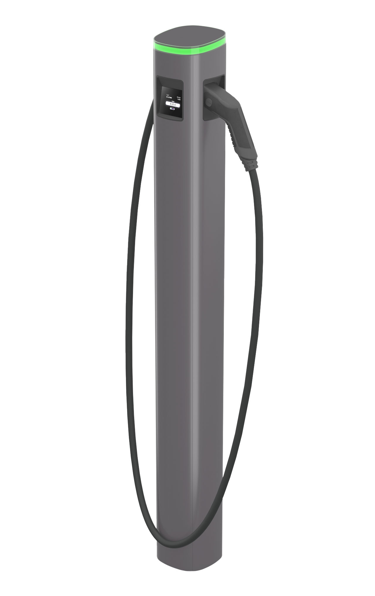 CHARGING column in gray with cable
