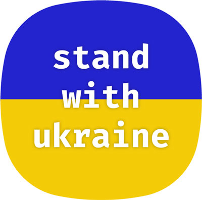 Blaugelber Squircle mit der Aufschrift stand with ukraine